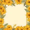 Blank diary notepad, frame, fower, yellow, AI generated.